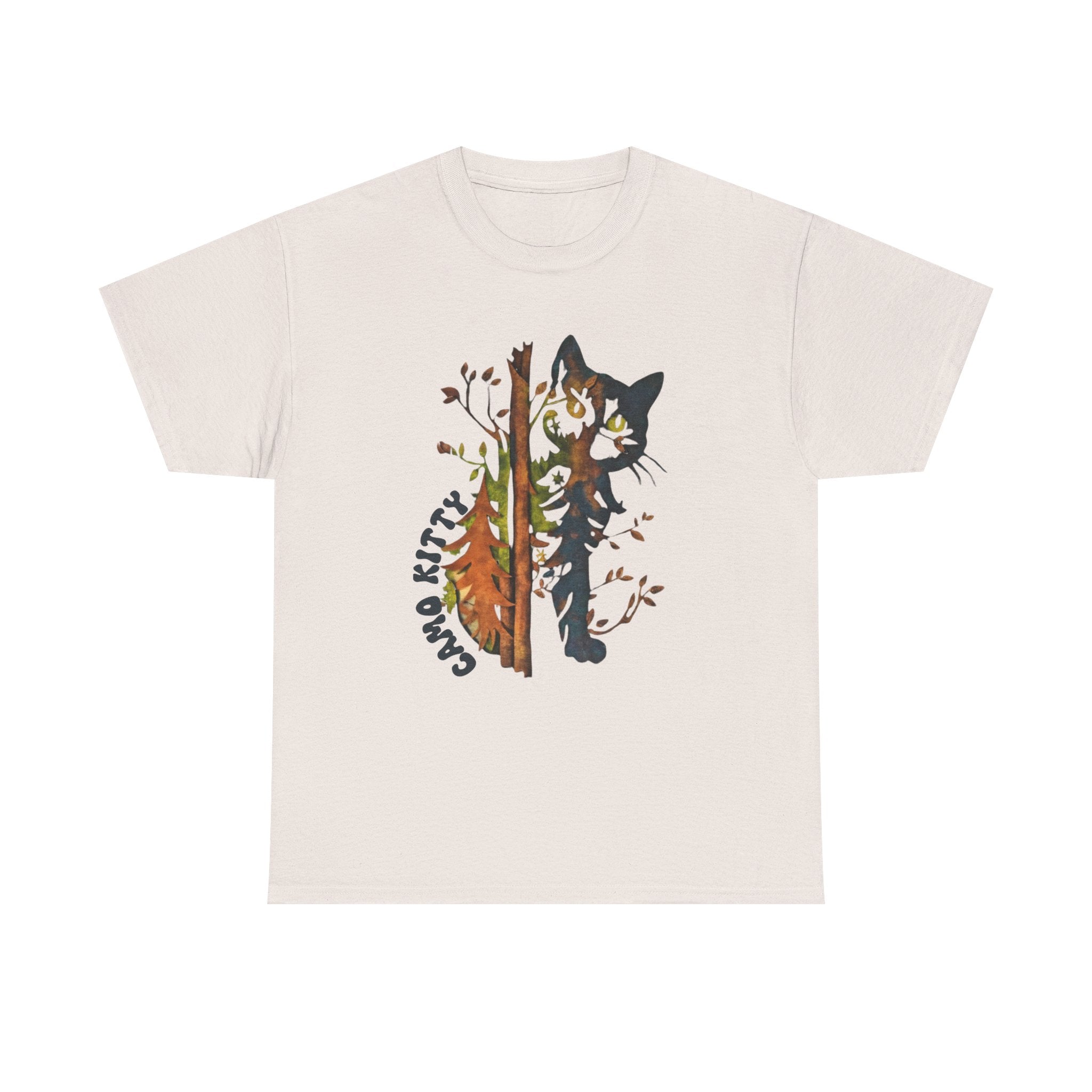 Camo Shy Kitty - Unisex Heavy Cotton Tee - Spruced Roost