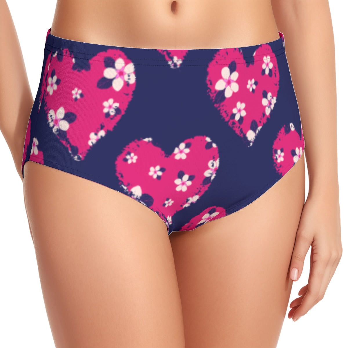 Hearts in Navy Women's Swimsuit Set With Halter