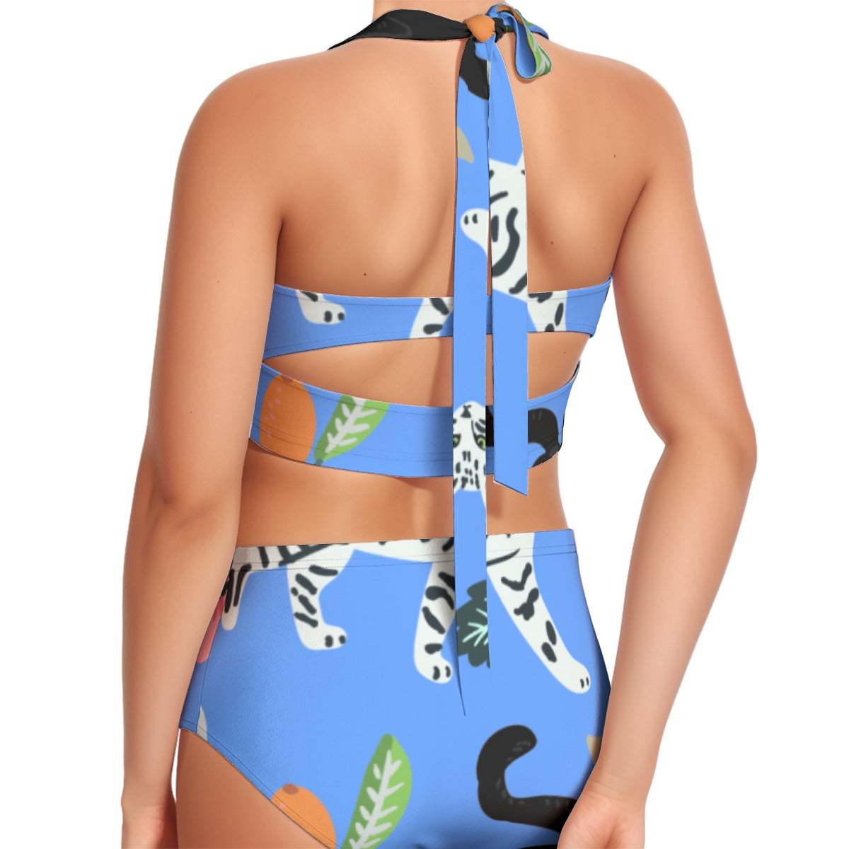 Tangerine Tiger Women's Swimsuit Set With Halter