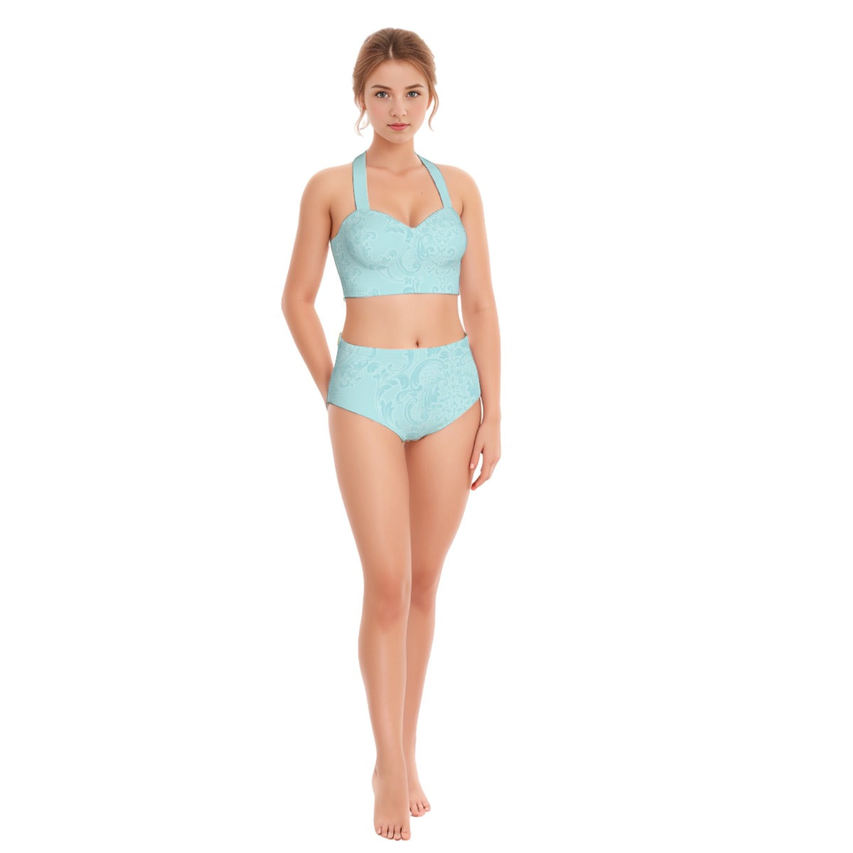 Robin Blue Lace Women's Swimsuit Set With Halter