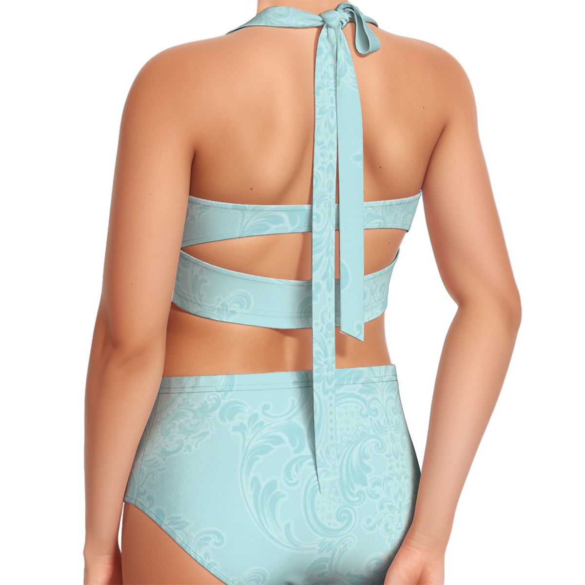 Robin Blue Lace Women's Swimsuit Set With Halter