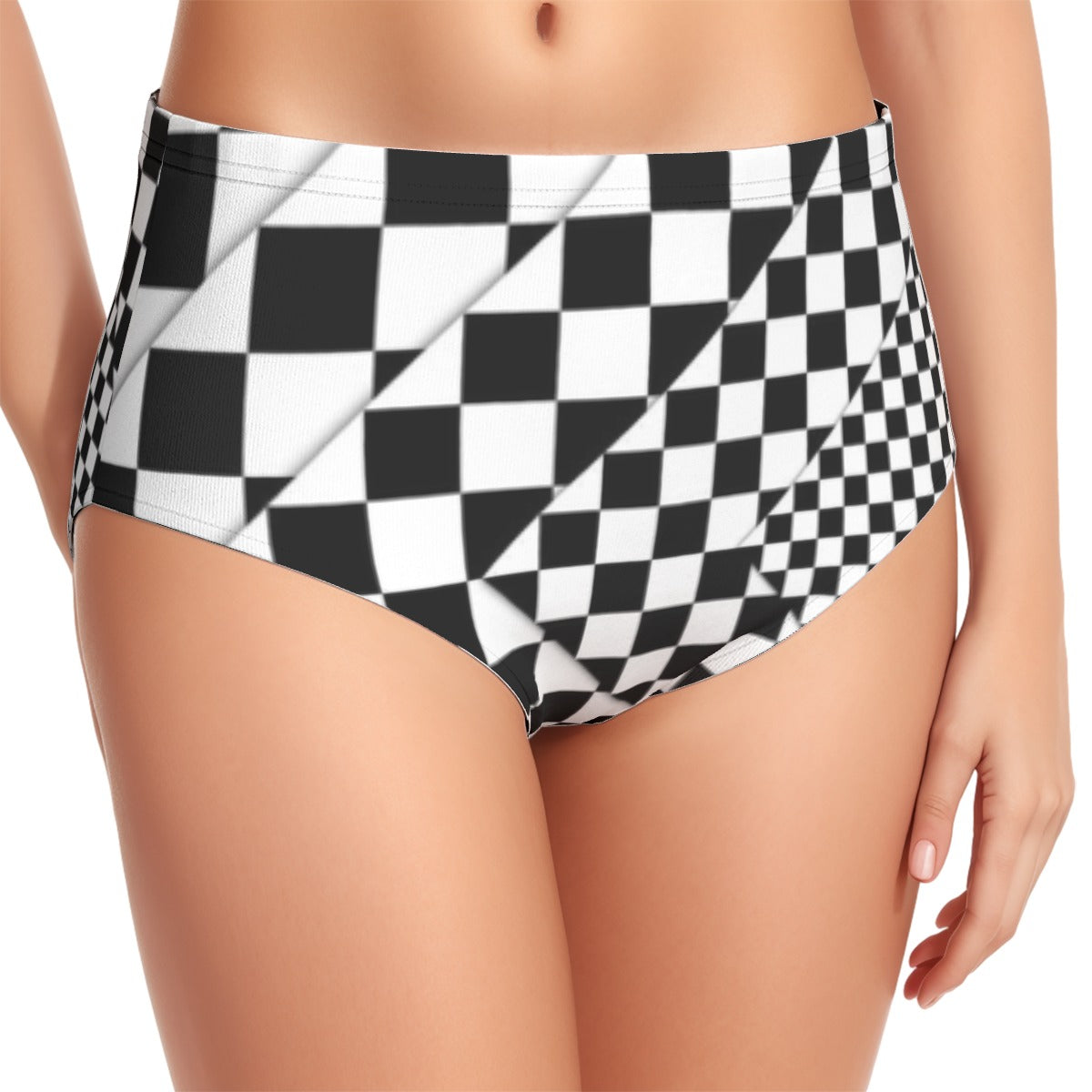 Checked Style Print Women's Swimsuit Set With Halter