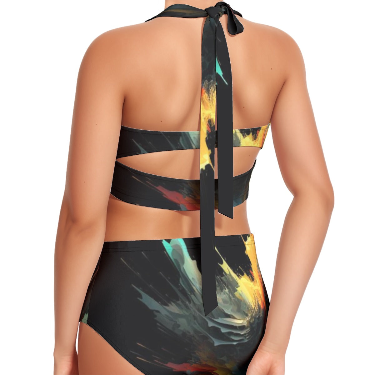 Fire & Water Women's Swimsuit Set With Halter