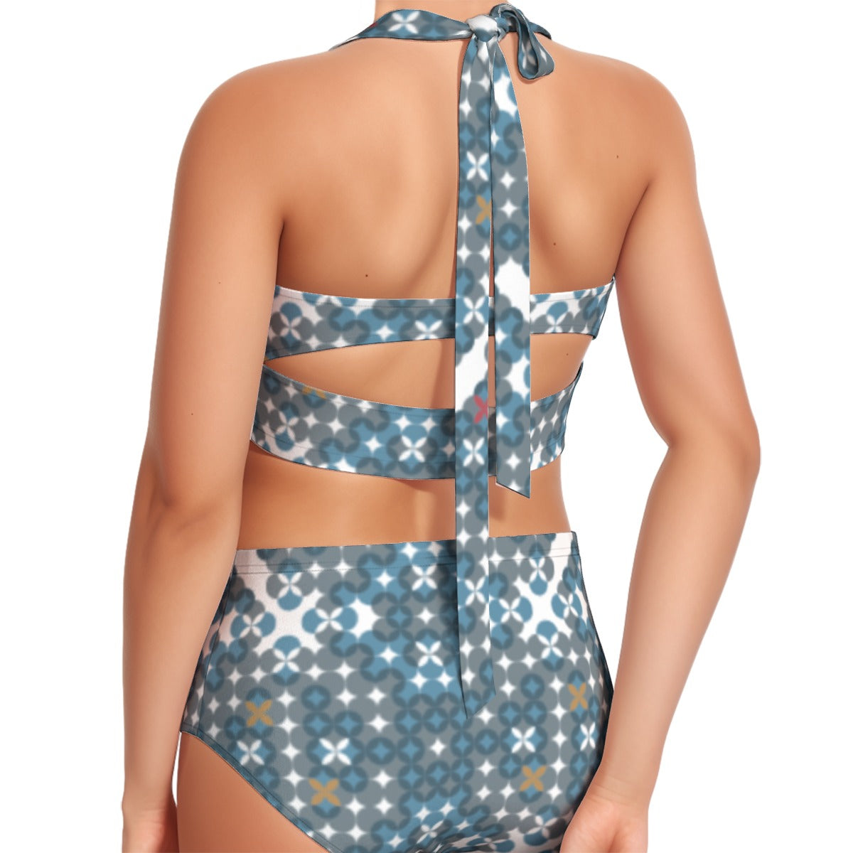 Blue stars Print Women's Swimsuit Set With Halter