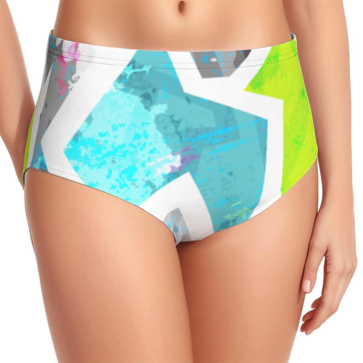Aqua Green Print Women's Bikini Swimsuit Set With Halter