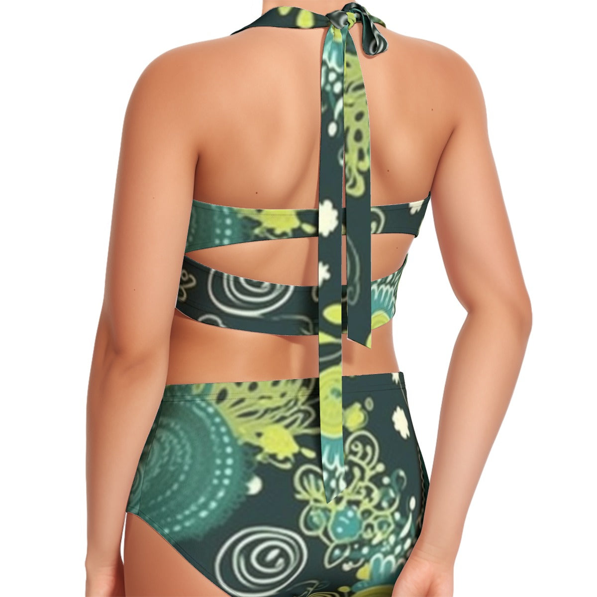 Verde Medallion Women's Swimsuit Set With Halter