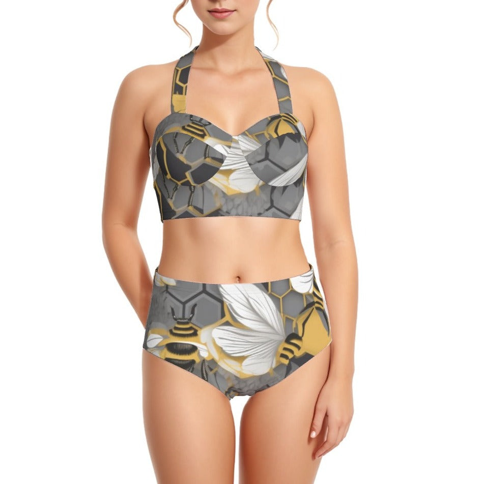 Bee Hivin' Women's Swimsuit Set With Halter