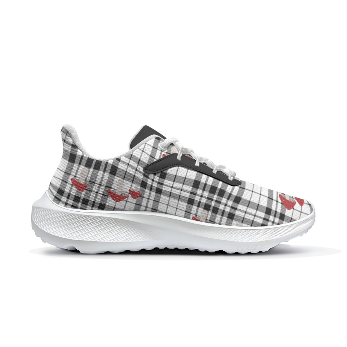 B&W Plaid Fungi - Women's Road Running Shoes