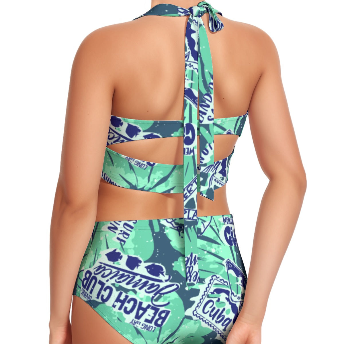 Beach Club Women's Swimsuit Set With Halter