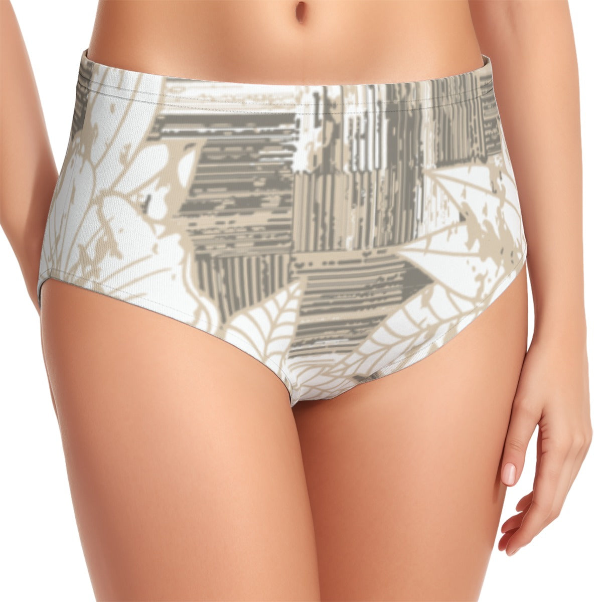 Barn Leaf Print Women's Swimsuit Set With Halter