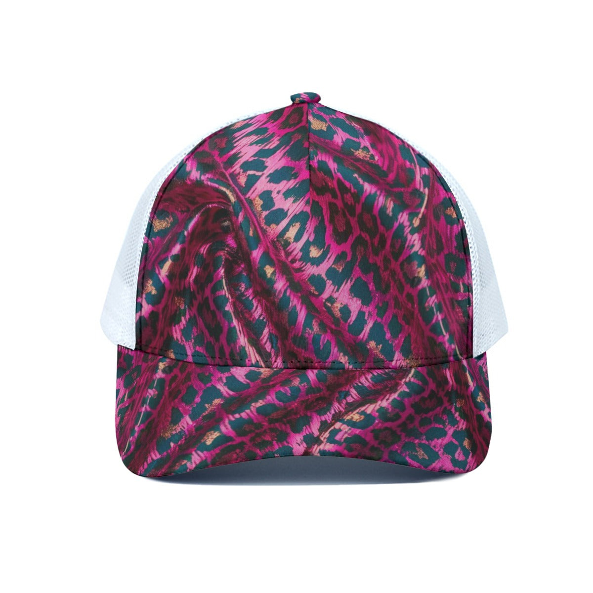 Magenta Leopard Trucker Hat With White Half-mesh