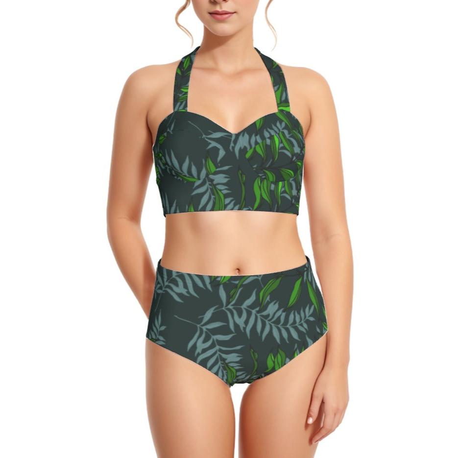 Verdigreen Trellis Women's Swimsuit Set With Halter