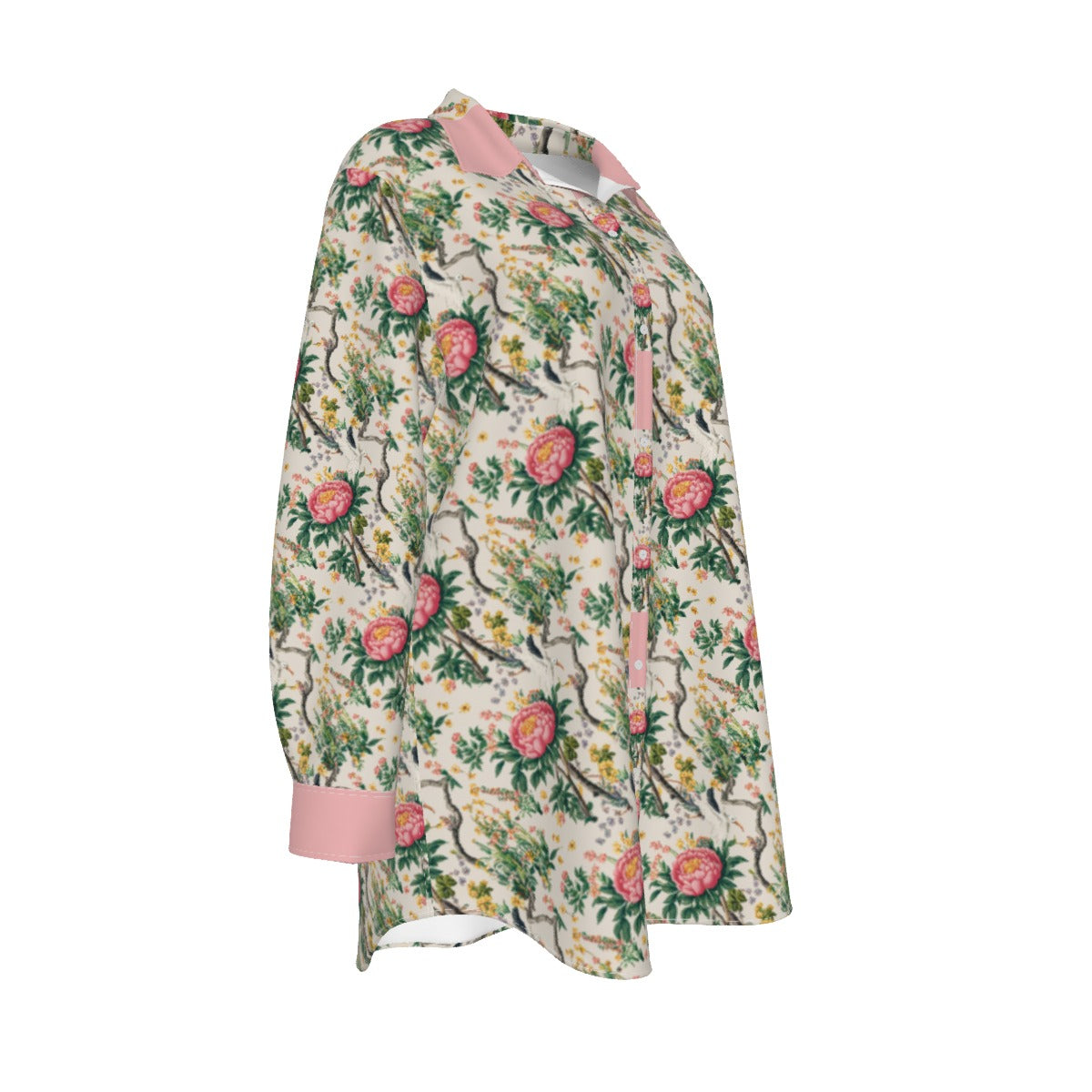 Pink Peony Women's Shirt With Long Sleeve(Plus Size)