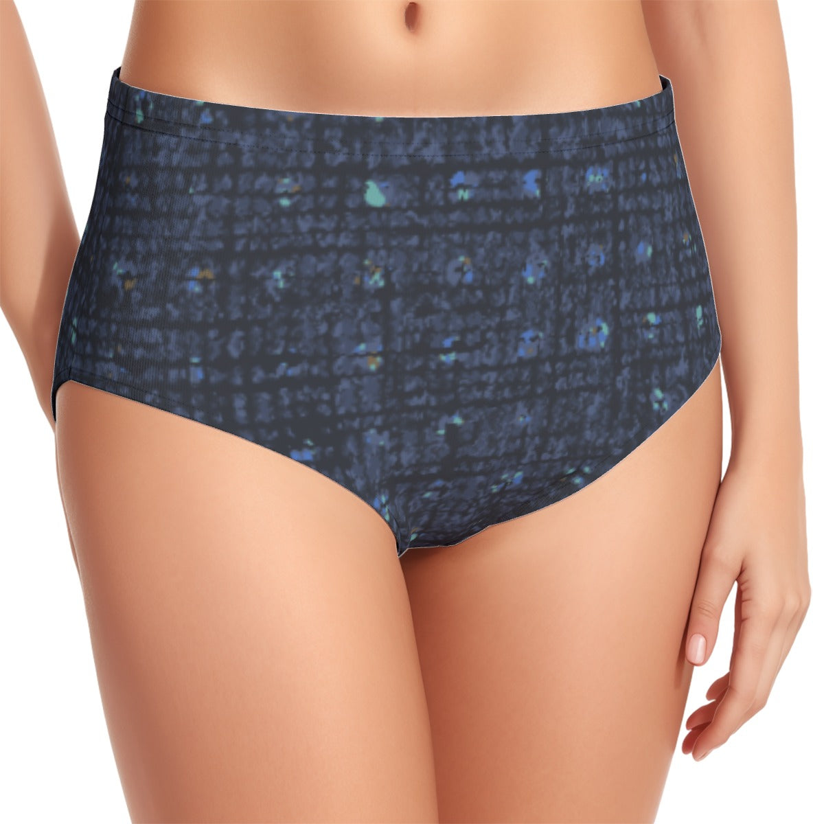 Woven Blue Print Women's Swimsuit Set With Halter