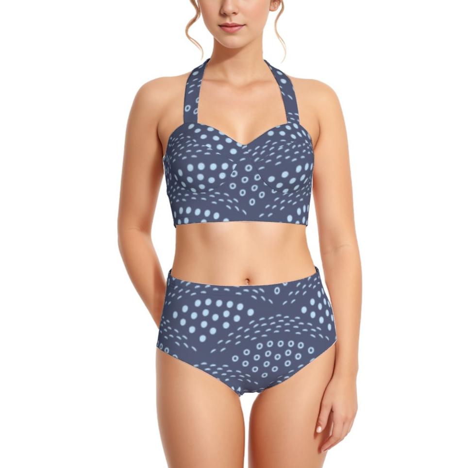 Dots & Dashes Women's Swimsuit Set With Halter