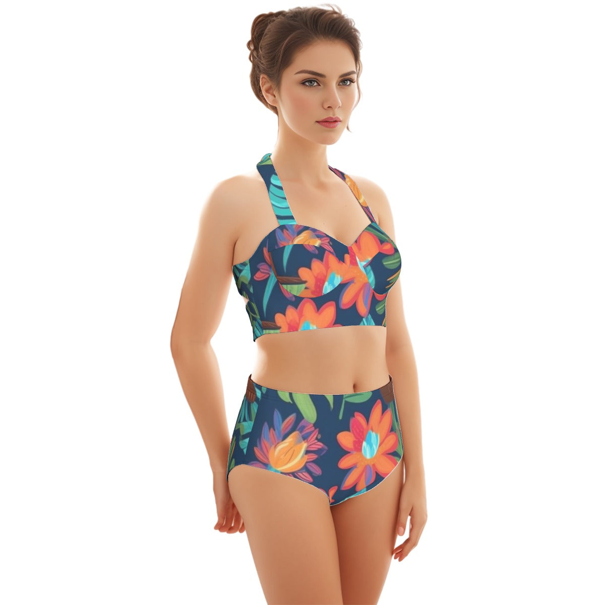 Flower Power Women's Swimsuit Set With Halter