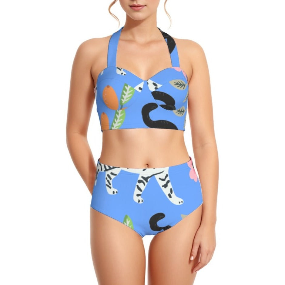 Tangerine Tiger Women's Swimsuit Set With Halter