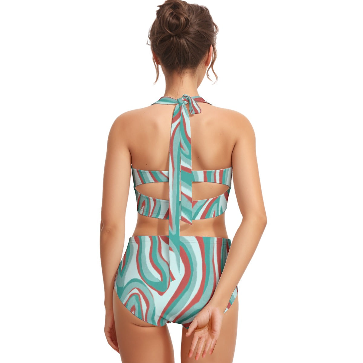 Aqua Swirl Women's Bikini Set With Halter