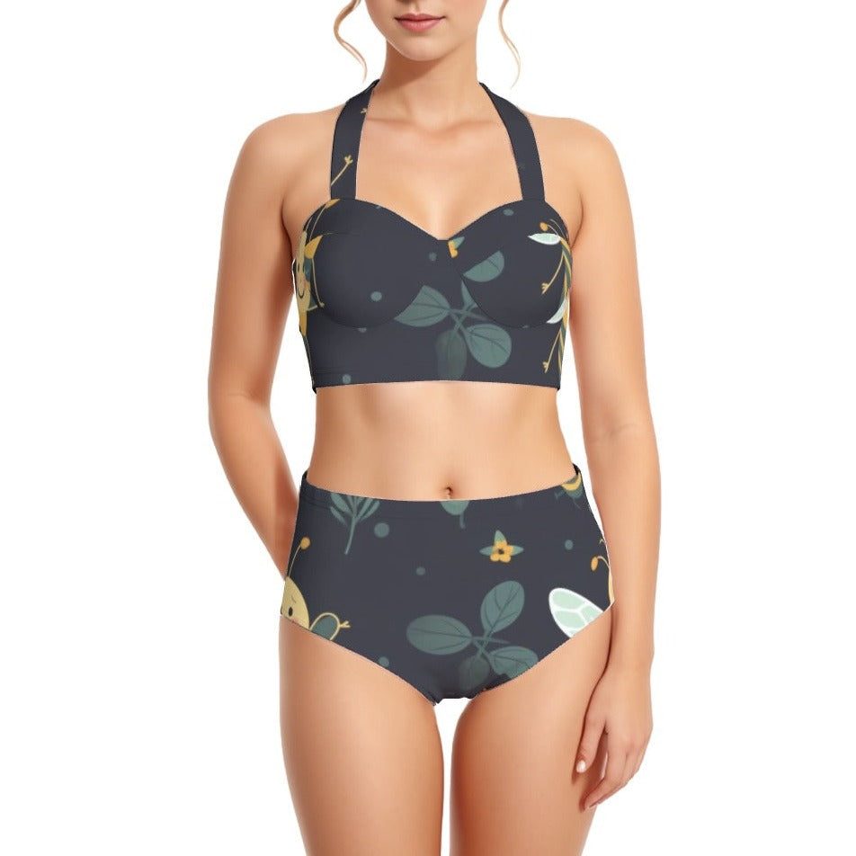 Bee Me Time Women's Swimsuit Set With Halter
