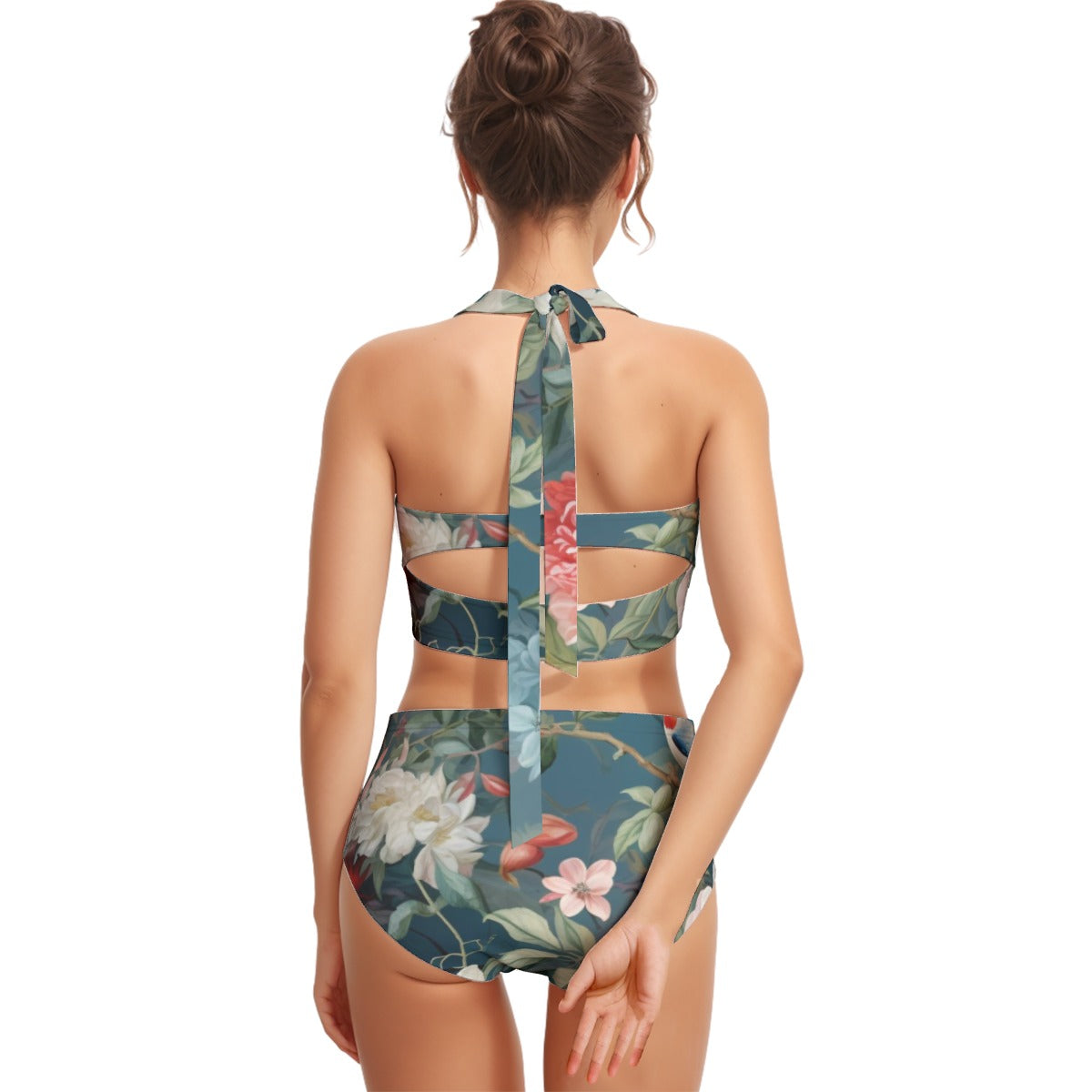 Lake Peony Blooms Women's Swimsuit Set With Halter