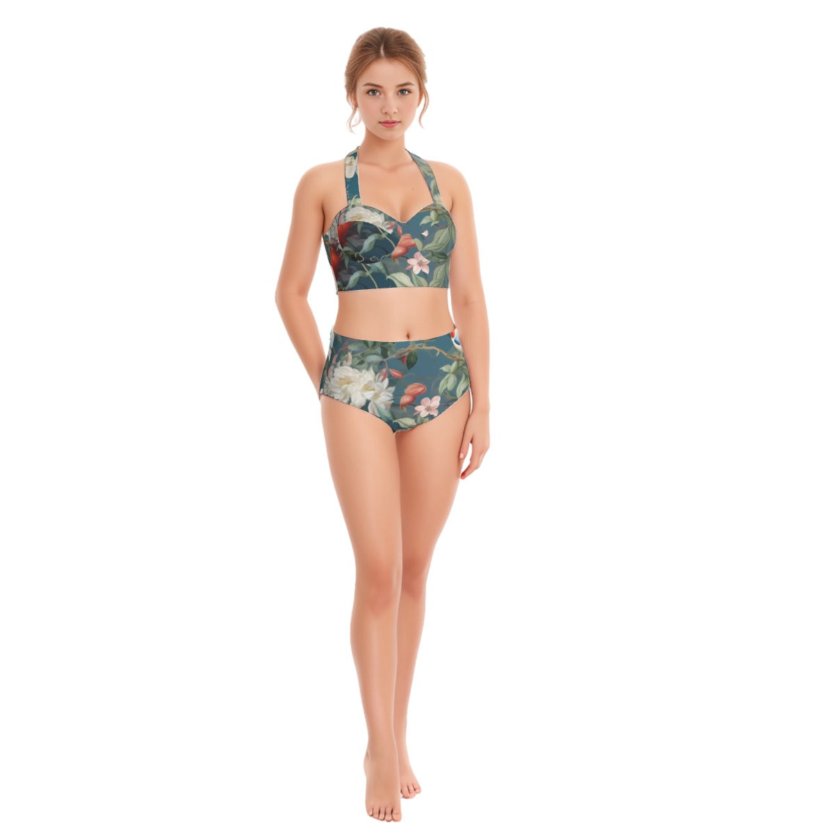 Lake Peony Blooms Women's Swimsuit Set With Halter