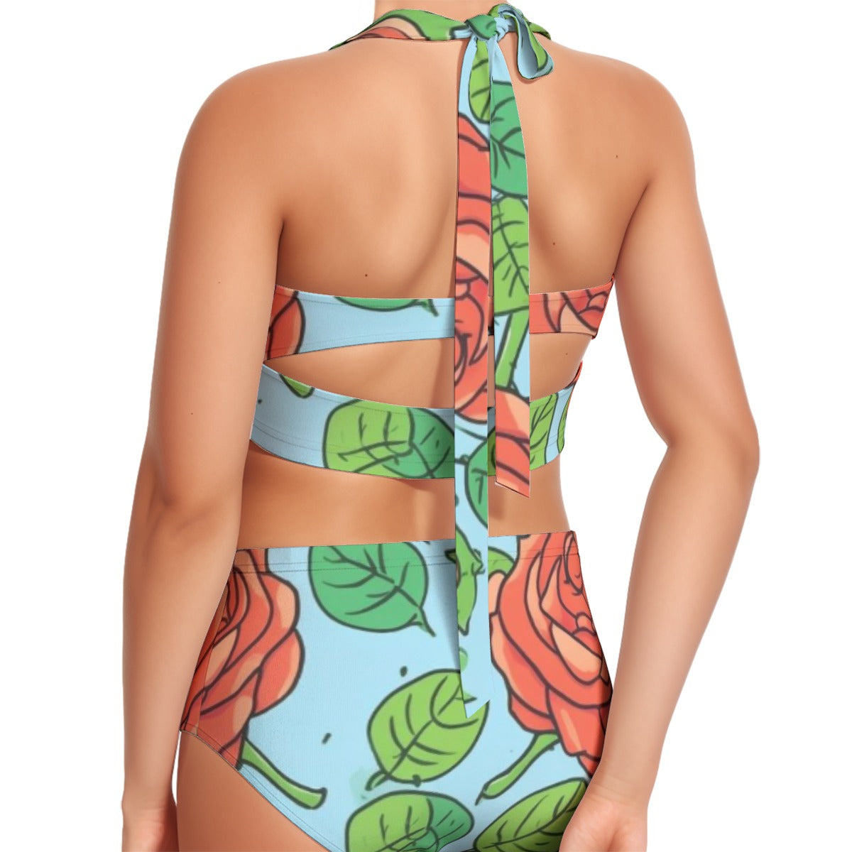 Rose' Roses Women's Swimsuit Set With Halter