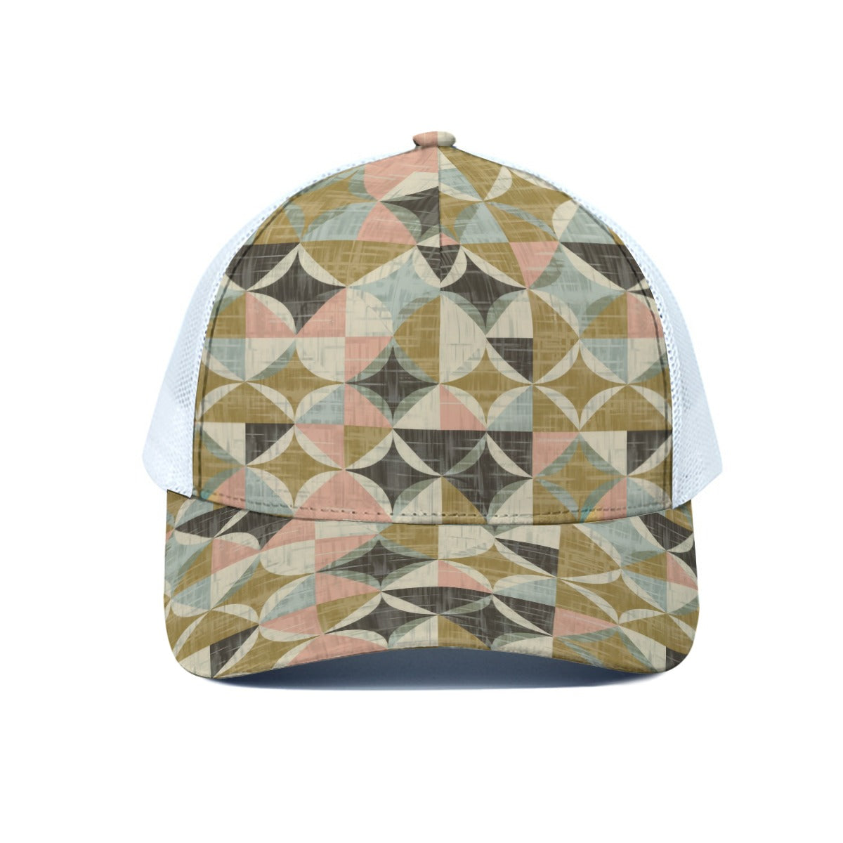 Olive Diamond Trucker Hat With White Half-mesh