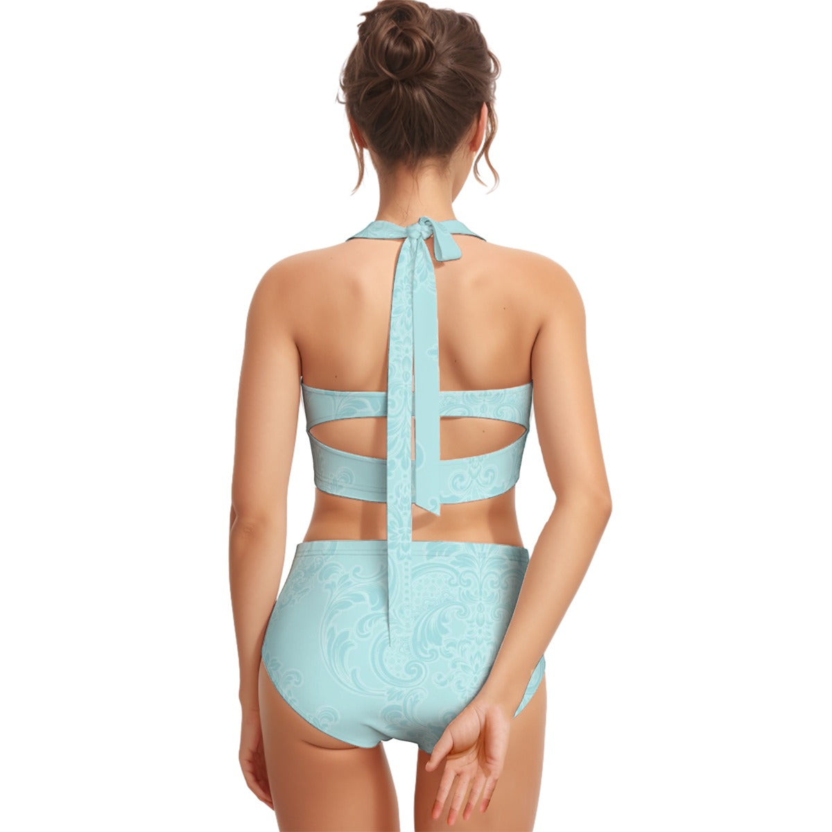 Robin Blue Lace Women's Swimsuit Set With Halter