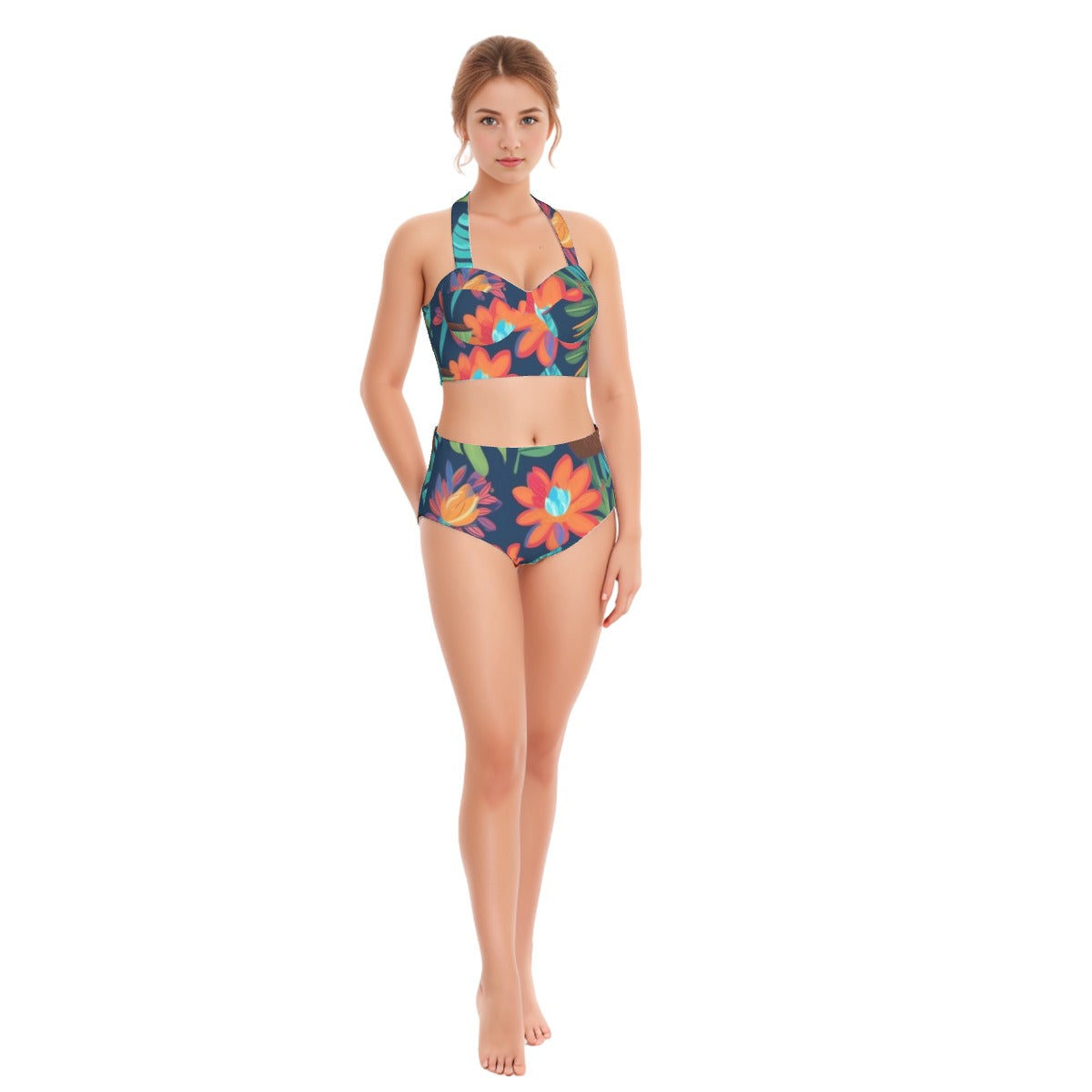Flower Power Women's Swimsuit Set With Halter