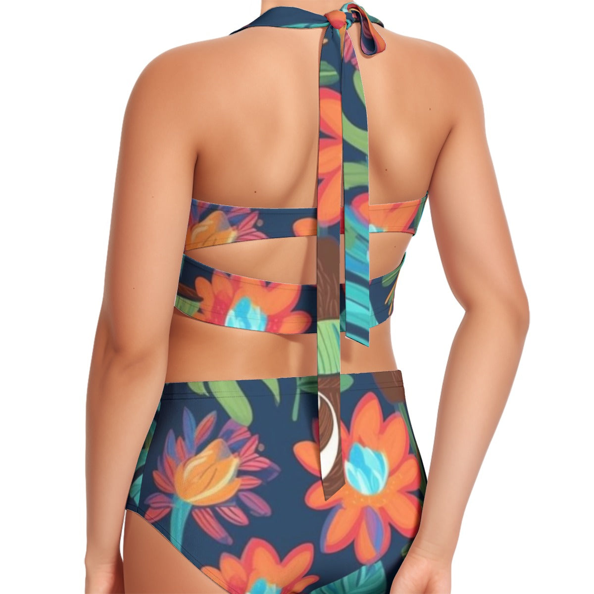 Flower Power Women's Swimsuit Set With Halter