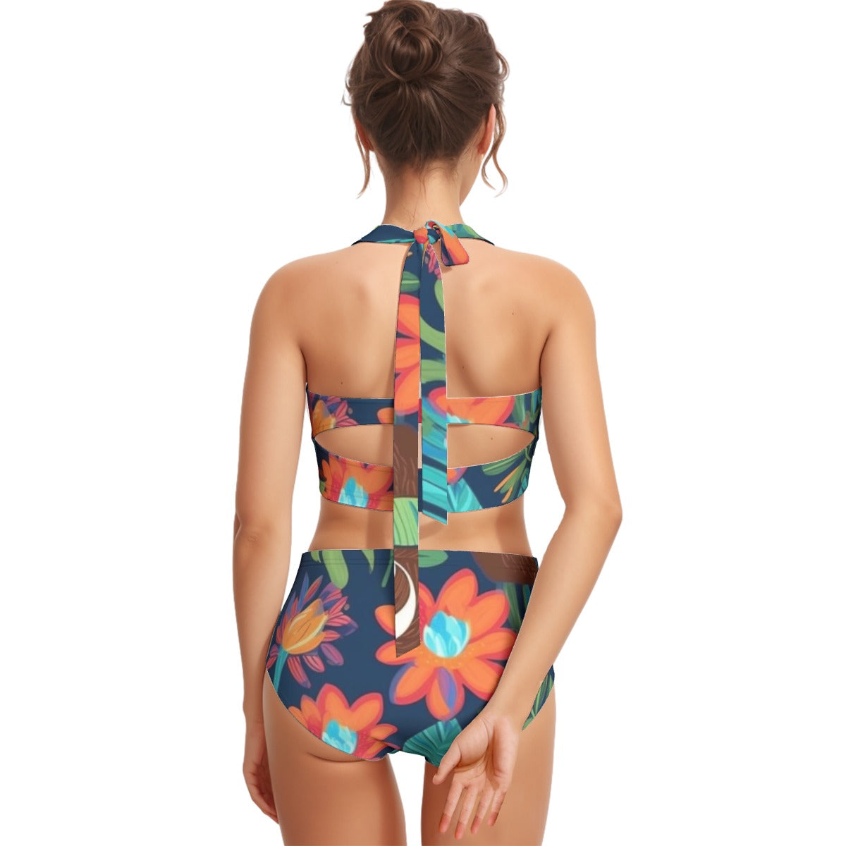 Flower Power Women's Swimsuit Set With Halter