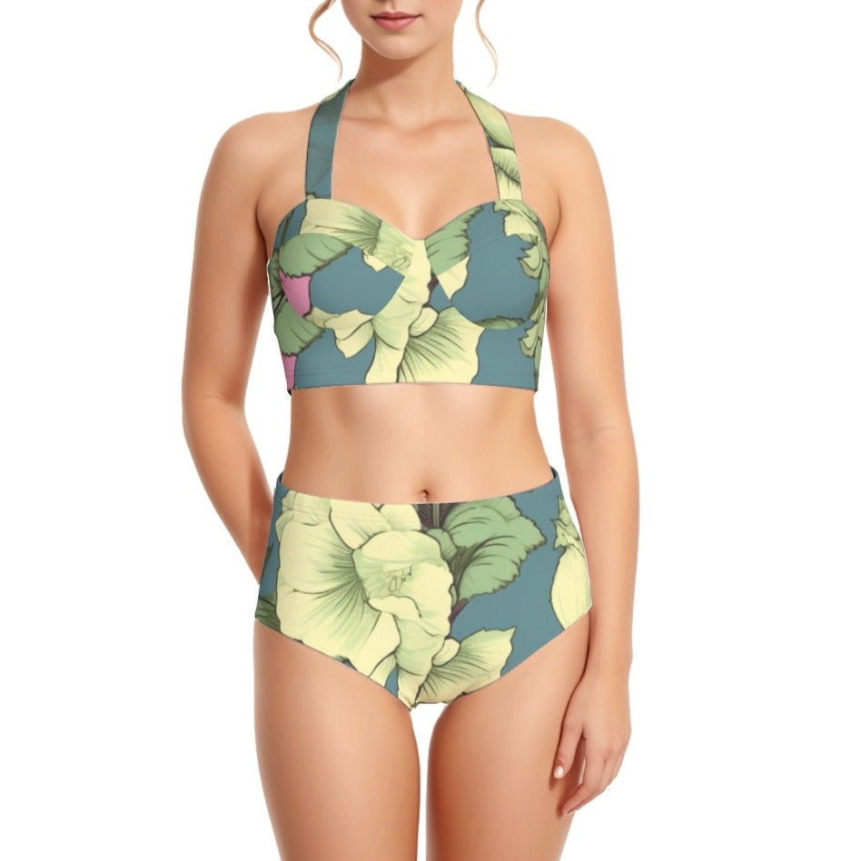 Hint of Hibiscus Women's Swimsuit Set With Halter