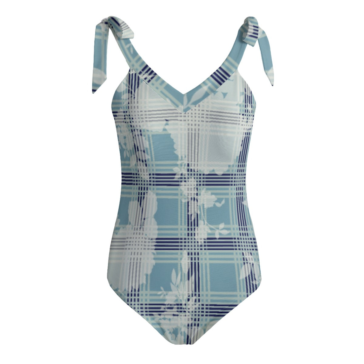 Peony Plaid Women's Tie Shoulder Onepiece Padded Swimsuit