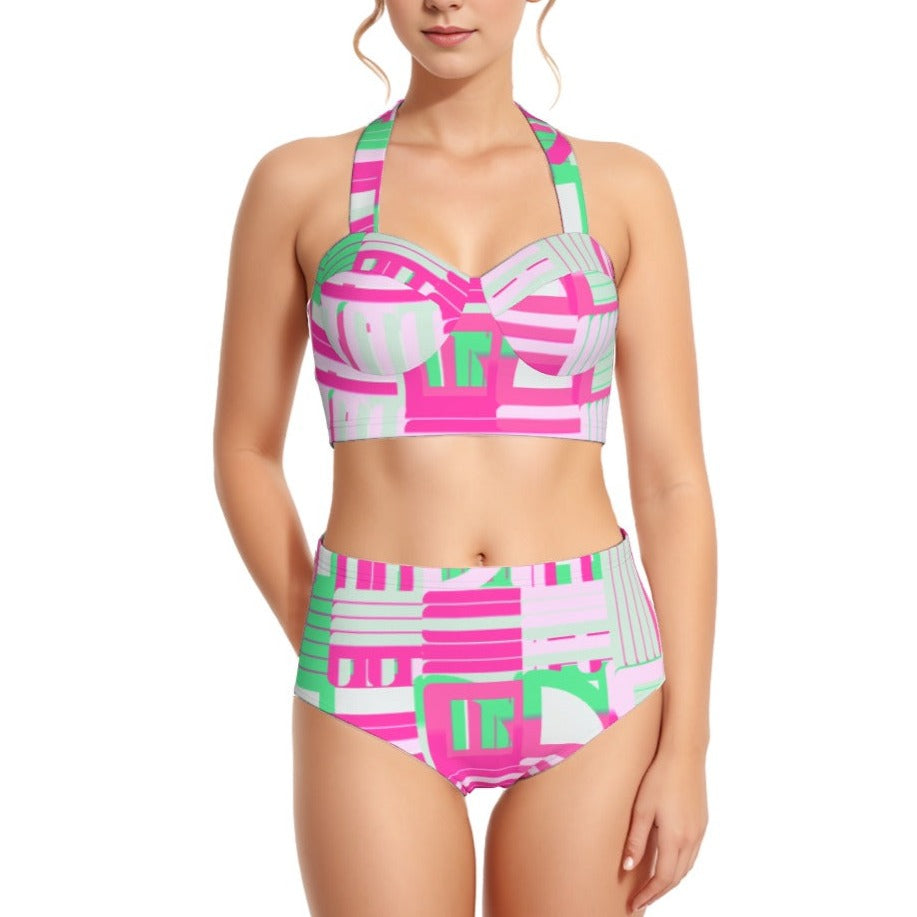 Obispo Women's Swimsuit Set With Halter AOP