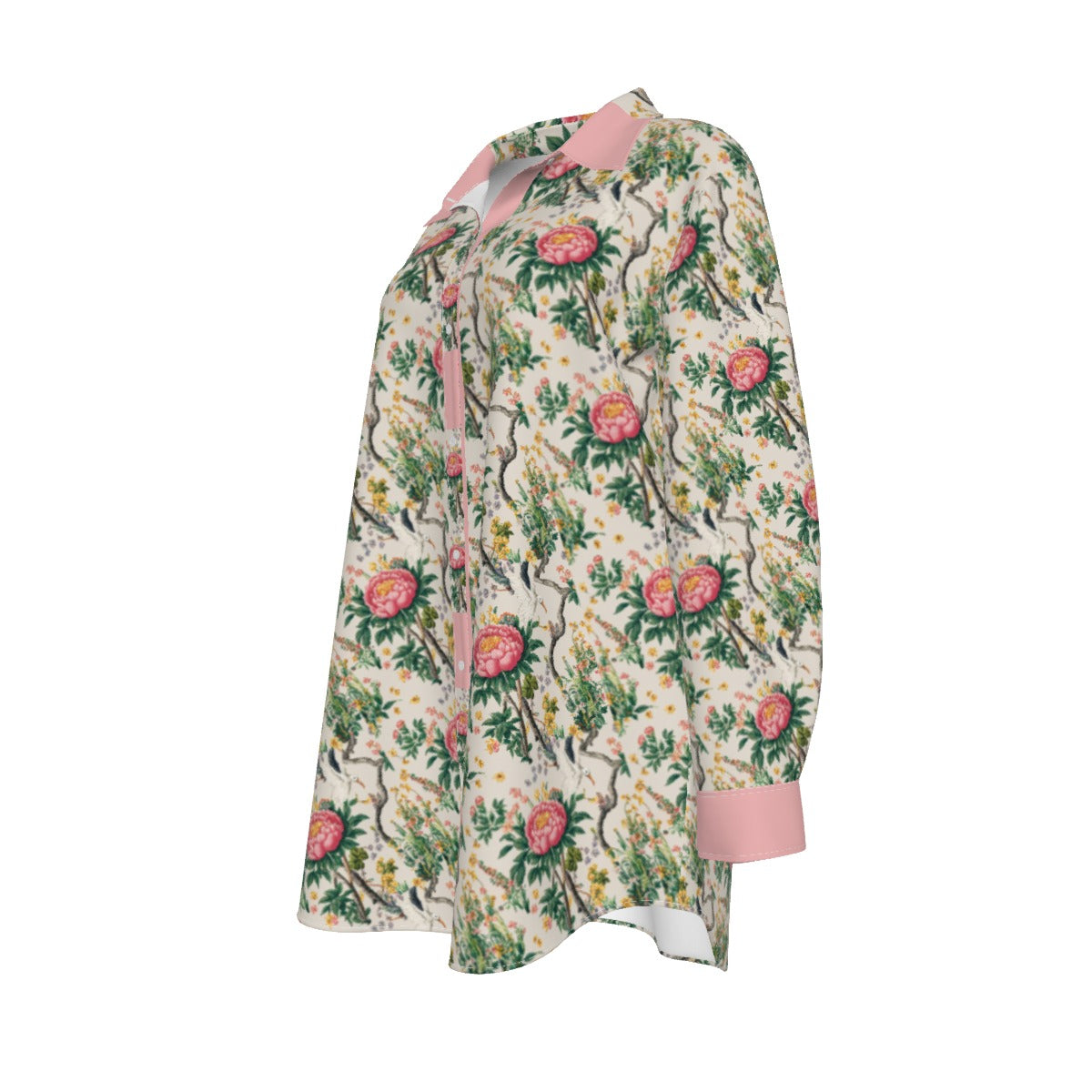 Pink Peony Women's Shirt With Long Sleeve(Plus Size) - Spruced Roost