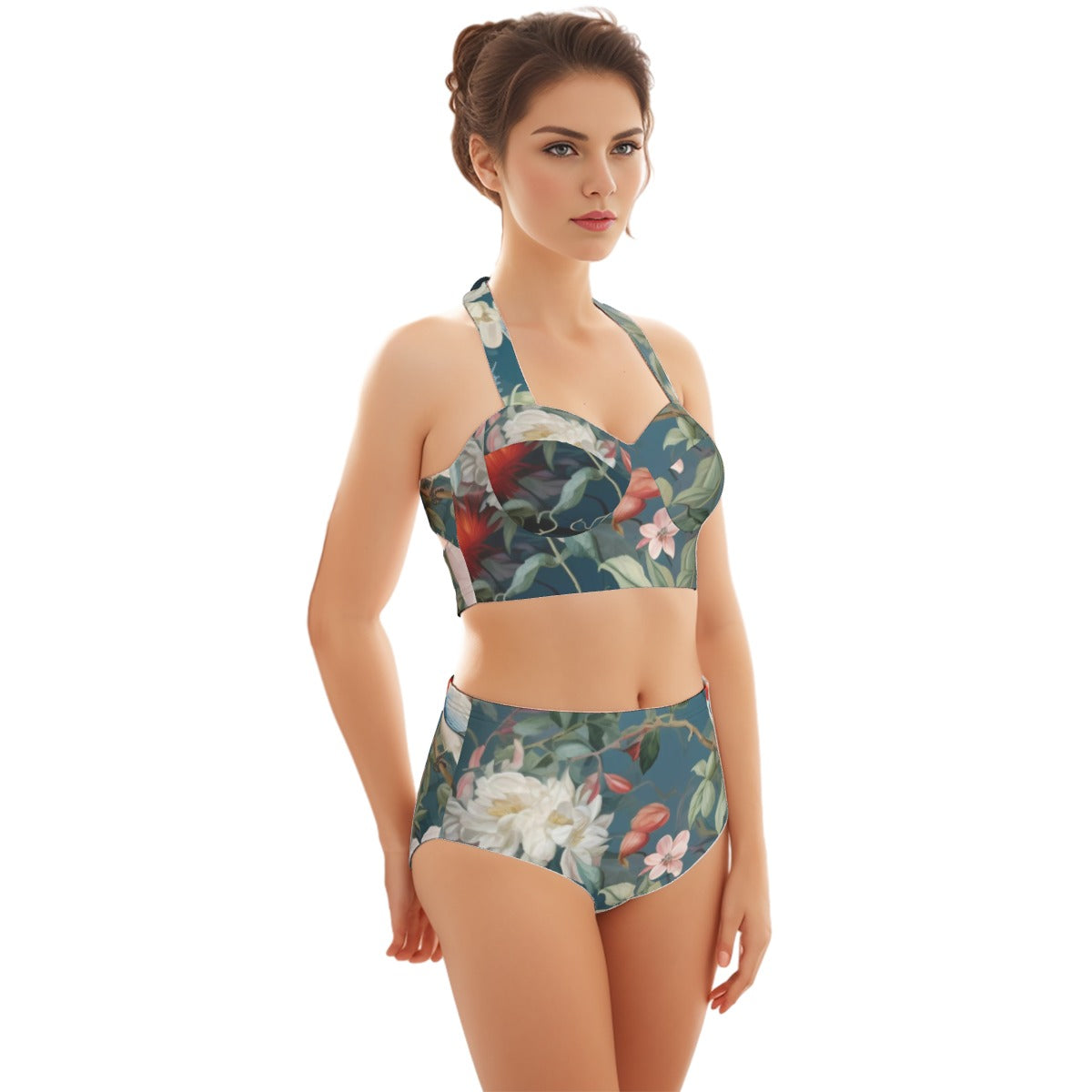 Lake Peony Blooms Women's Swimsuit Set With Halter