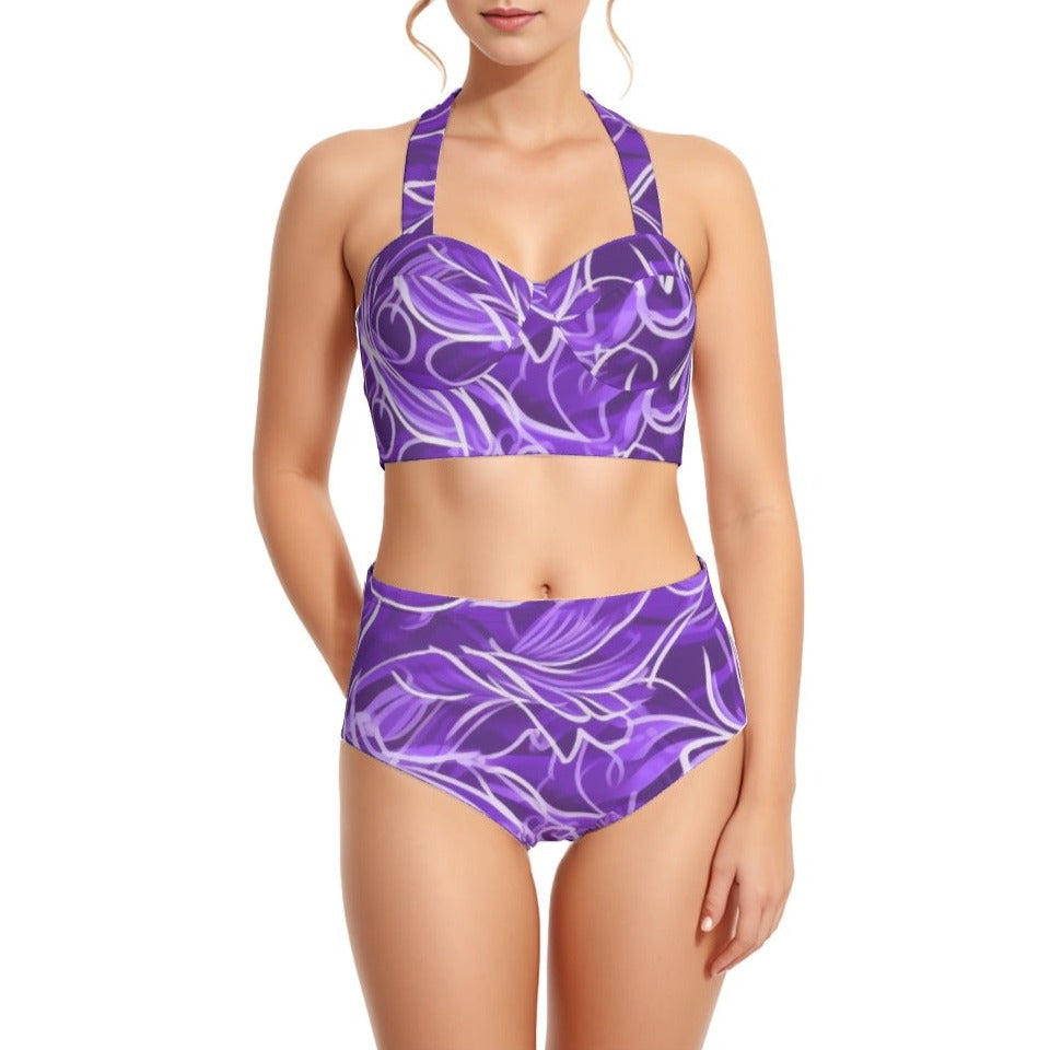 Purple Haze Women's Swimsuit Set With Halter