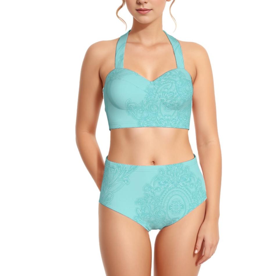 Seafoam Women's Swimsuit Set With Halter