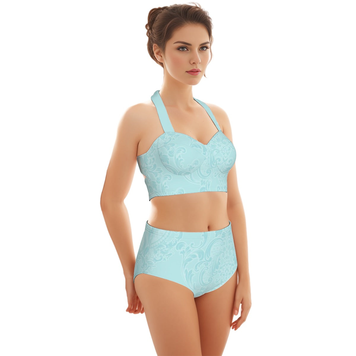 Robin Blue Lace Women's Swimsuit Set With Halter