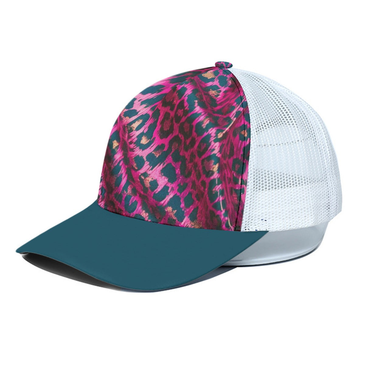 Leopard Lake Blue Trucker Hat With White Half-mesh