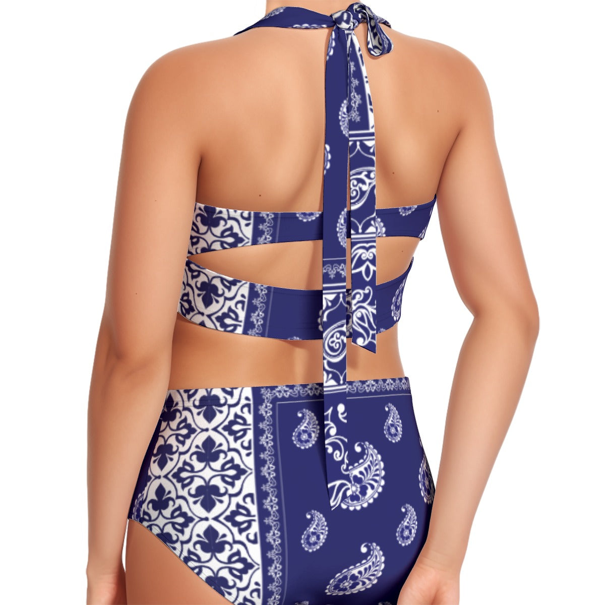 Cobalt Paisley Women's Swimsuit Set With Halter