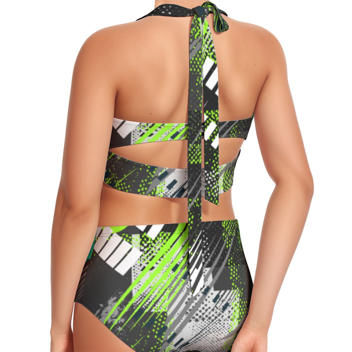 Green Bias Women's Swimsuit Set With Halter