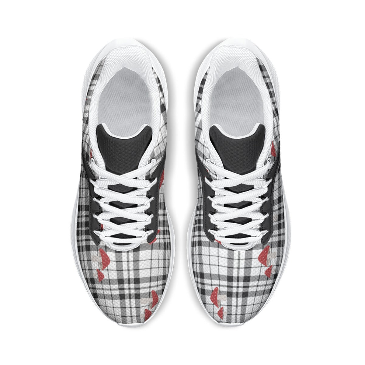B&W Plaid Fungi - Women's Road Running Shoes