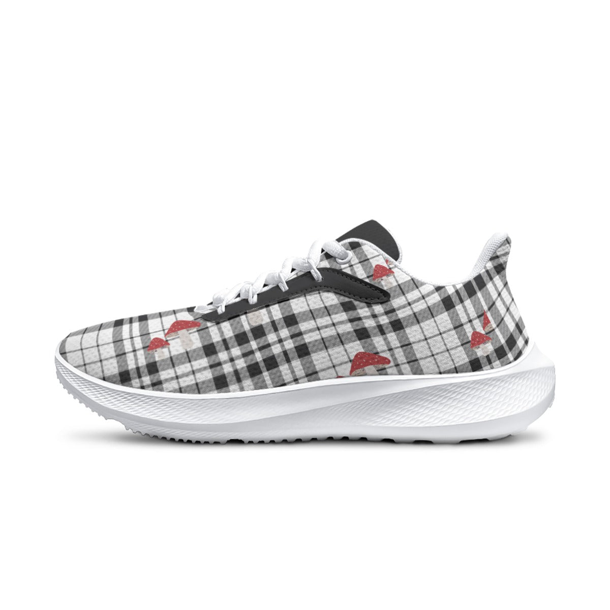 B&W Plaid Fungi - Women's Road Running Shoes