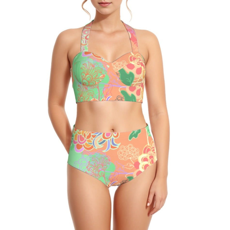 Asian Delight Women's Bikini Swimsuit Set With Halter