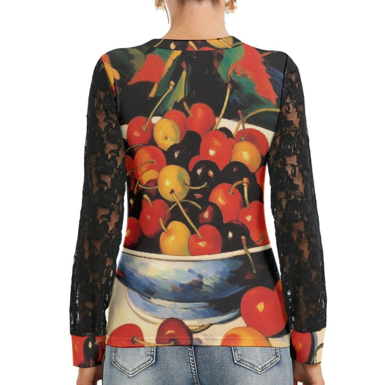 Black Cherries Women's Black Lace Sleeve - Spruced Roost