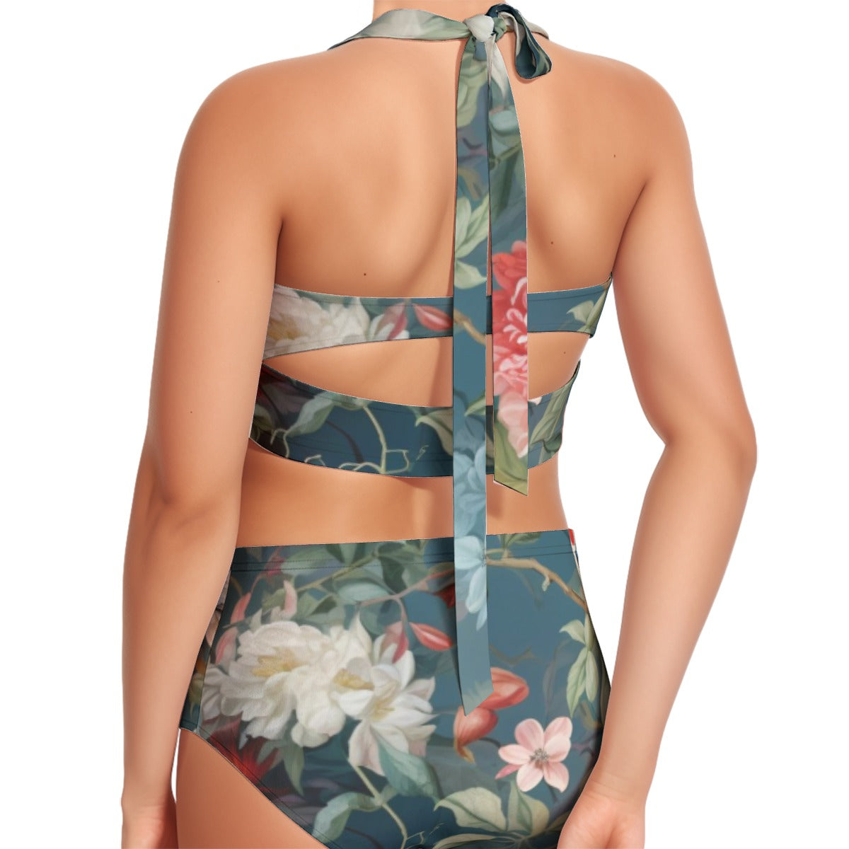 Lake Peony Blooms Women's Swimsuit Set With Halter