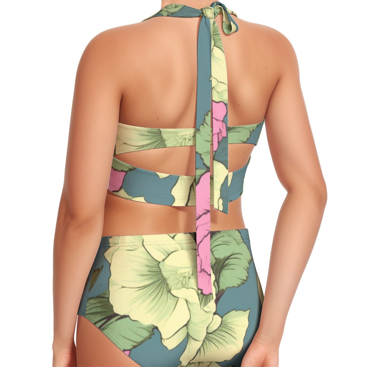 Hint of Hibiscus Women's Swimsuit Set With Halter