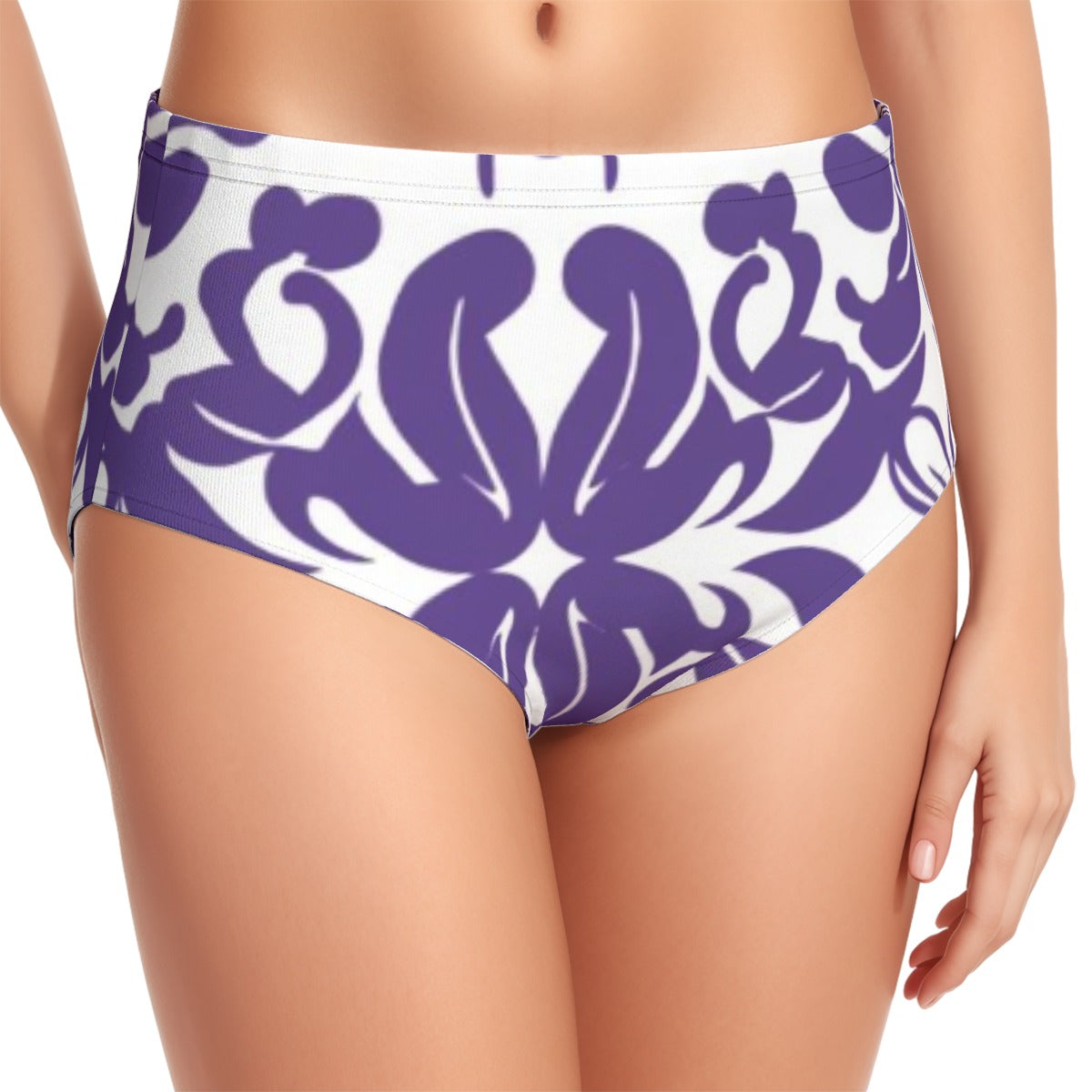 Purple Brocade Women's Swimsuit Set With Halter