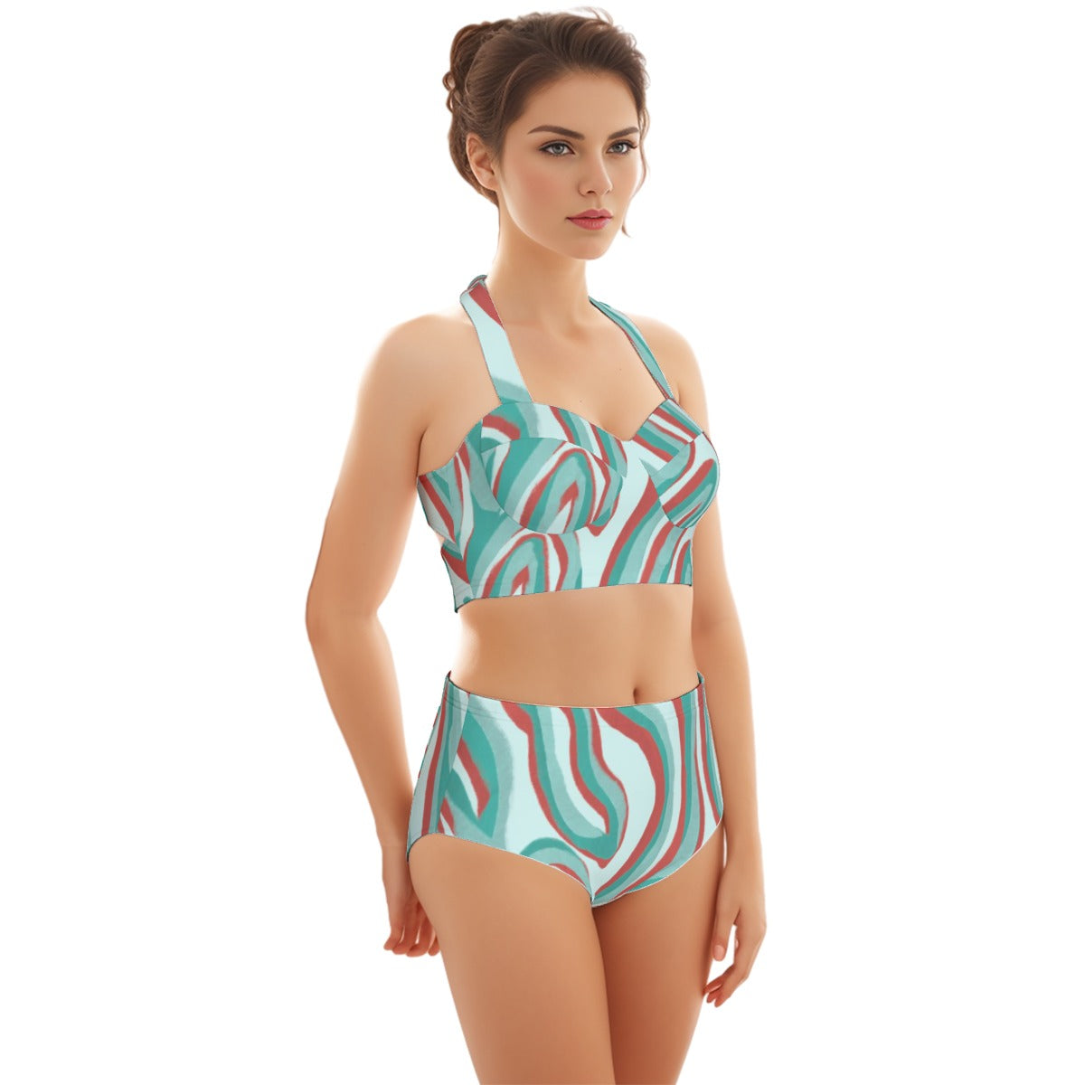 Aqua Swirl Women's Bikini Set With Halter